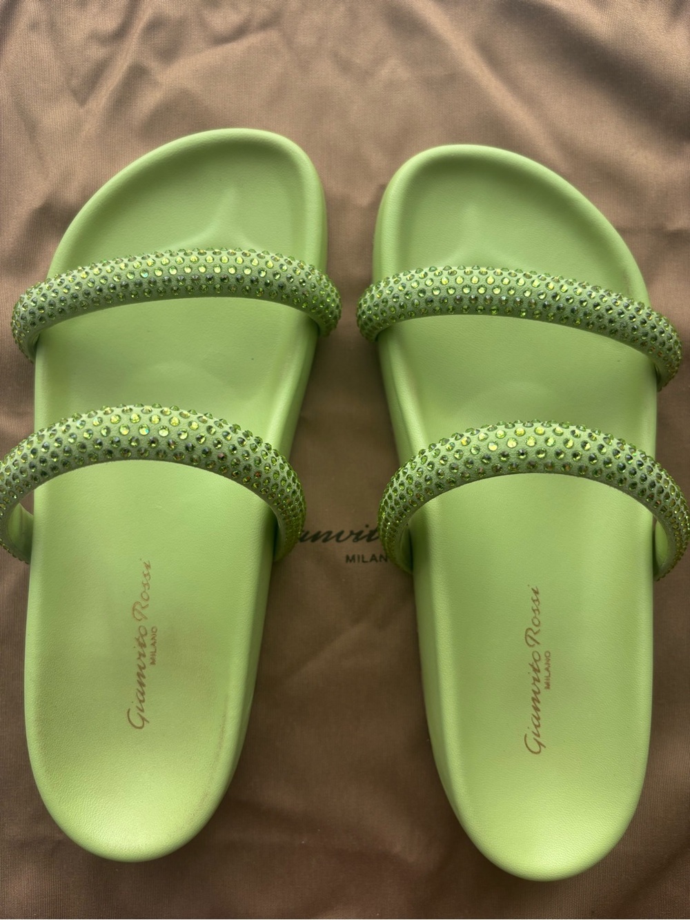 Gianvito Rossi Neon Green Crystal Double-Strap Slide Sandals
